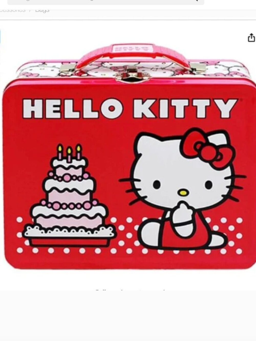 Hello Kitty Birthday Cake Embossed Metal Lunch Box & Bag, raspberry